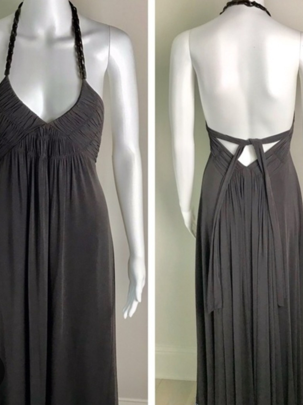 BCBGMaxAzria Brown Backless Halter Maxi Dress Vintage Y2k! Chain